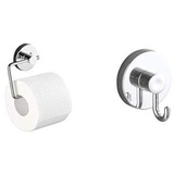 Wenko 20899100 Vacuum-Loc Toilettenpapierhalter Milazzo - Befestigung ohne bohren, Stahl, 13,5 x 17,5 x 16 cm, chrom & Vacuum Loc Haken, Befestigen ohne bohren, 6 x 6,7 x 5 cm, chrom, 2er Set