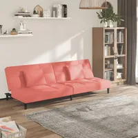 Schlafsofa 2-sitzer Mit 2 Kissen Rosa Samt