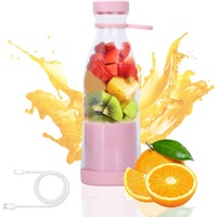 Mixer Smoothie Maker, 380ml Wiederaufladbarer USB Tragbarer Smoothie Mixer für Shakes Saft Smoothies, Elektrischer Fresh Juice Mixer Flasche(Rosa)