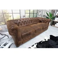 Chesterfield 3-Sitzer Sofa 205cm antik braun Microfaser Federkern Knopfheftung