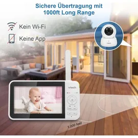Vtech VM924 Video-Babyphone mit Kamera 5" LCD Display, 31 Stunden Batterielaufzeit Nachtsicht 300 Meter Reichweite Pan-Tilt-Zoom Schlaflieder Beruhi...