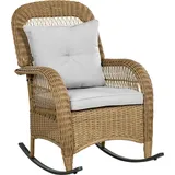 Schaukelstuhl im Boho-Stil, PE-Rattan, Rattan-Schaukelstuhl, waschbare Polsterbezüge, Natur + Hellgrau