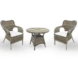 Satz Von 2 Sessel Mit 1 Kleiner Tisch Kariba Aus Rattan Grau Kissen als Tribut