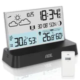 ADE Digitale Wetterstation Funk mit Außensensor | Innen- und Außentemperatur | Thermometer, Hygrometer, Barometer, Wettervorhersage | Lüftungsempfehlung | Funkwecker | Beleuchtung | schwarz