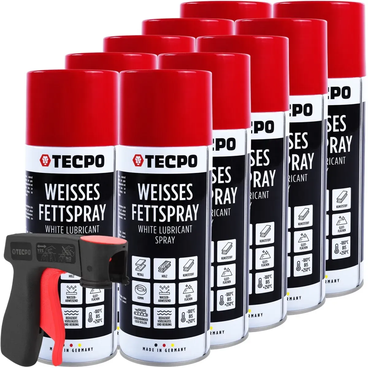 TECPO Weisses Fettspray Sprühfett White Grease 10x 400 ml...