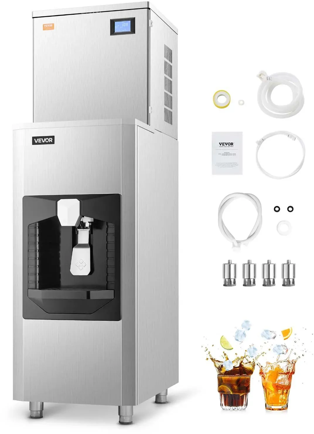 VEVOR gewerblicher Eisbereiter 249 kg/Tag, großer Eisvorratsbehälter mit 80 kg und automatischer Eisausgabe (9 kg/Min.), selbstreinigende Eismaschine mit Touchscreen für Bar Restaurant