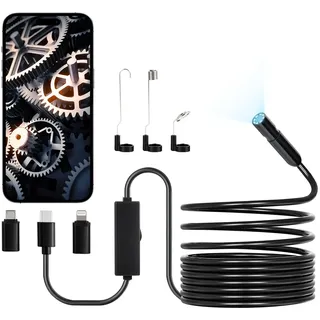 Vevor Endoskopkamera 1920P HD-Endoskop für Android iOS, Inspektionskamera mit 8 LED-Leuchten & 5 m langem Kabel, 2-fachem Zoom, wasserdichte IP67-Kanalkamera für Auto & Sanitär