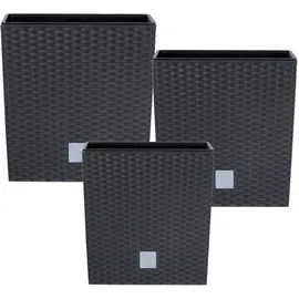 Botle Set 3X Pflanztöpfe Blumentopf Einsatz Rattan Trapez H 20+22+26 cm Anthrazit mit Pflanzeinsatz Quadrat