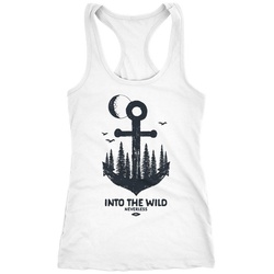 Neverless Tanktop Damen Tank-Top Anker Wald Mond Vögel Adventure Vintage Tree Anchor Racerback Neverless® weiß L