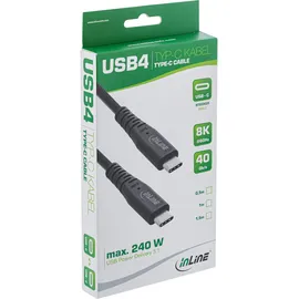 InLine USB4 Kabel, USB-C ST/ST, PD 240W, 8K60Hz, TPE schwarz, 1,5m