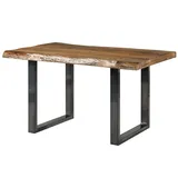 Massivmoebel24 Baumtisch Mango 160x90x77 natur lackiert / U-Beine anthrazit glänzend FREEFORM 5 - 2 Jahre Gewährleistung - mind. 14 Tage Rückgaberecht - Beige