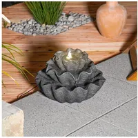esotec Gartenbrunnen Solar Muschelbrunnen + 2farbiger LED-Beleuchtung + Akku H22,5cm 101328 grau