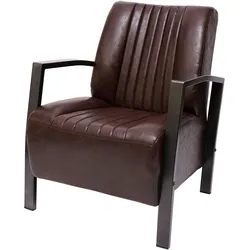 Mendler Sessel HWC-H10, Loungesessel Polstersessel Relaxsessel, Metall Industriedesign ~ vintage braun