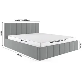 FEDVE Polsterbett Doppelbett Pesaro Bett Bettkasten 140x200 cm, Schlafzimmer, Betten, Polsterbetten
