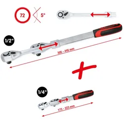 KS Tools 1/4 Zoll + 1/2 Zoll Teleskop-Umschaltknarren-Satz, 2-tlg - 914.1412
