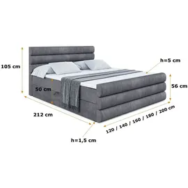 altdecor Boxspringbett mit Fußteil, H3 Matratze und Topper - 160x200 cm - CELESTIA-Z - Dunkelgrau Samt - Polsterbett mit Bettkasten und Lattenrost... - Dunkelgrau