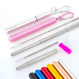 YavaYa® Edelstahl Strohhalm wiederverwendbar Teleskop 2er Set | Reinigungsbürste Karabiner Alu-Hülle Silikon-Spitzen | Stylischer Trinkhalm Metall zum Mitnehmen | Easy Reinigen | Gratis eBook