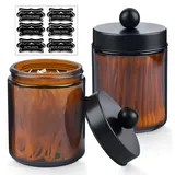 Apothekergläser aus Glas mit Deckel und Etiketten, Aufbewahrungsdosen für Badezimmer, Qtip Halter, Waschtisch-Arbeitsplatten-Behälter, bernsteinfarben, 2 Stück