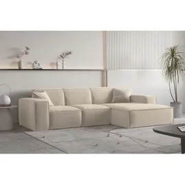 Fun Möbel Ecksofa Designersofa CELES PREMIUM Stoff Opera Velvet Beige Ottomane Rechts