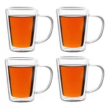 monzana Monzana® 4x Teegläser mit Henkel 250ml Doppelwandig Borosilikatglas Spülmaschinenfest Hitzebeständig Teetassen für heiße Getränke Glas Thermobecher