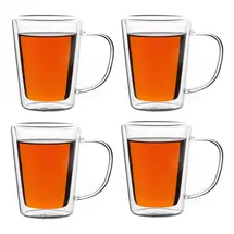 monzana Monzana® 4x Teegläser mit Henkel 250ml Doppelwandig Borosilikatglas Spülmaschinenfest Hitzebeständig Teetassen für heiße Getränke Glas Thermobecher