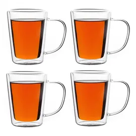 monzana Monzana® 4x Teegläser mit Henkel 250ml Doppelwandig Borosilikatglas Spülmaschinenfest Hitzebeständig Teetassen für heiße Getränke Glas Thermobecher