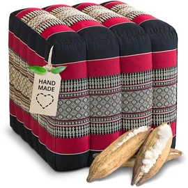 Livasia Würfelkissen quadratisch - 40x40x40cm - Sitzhocker mit organischem Kapok, Sitzpouf, Lagerungswürfel viereckig, Bodenkissen Hocker Fußbank Fußhocker handgefertigt (Schwarz/Rot)