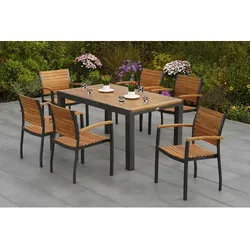 MERXX Gartenmöbelset »Santorin«, 7-tlg., stapelbar/ausziehbar, Aluminium/Akazie - braun