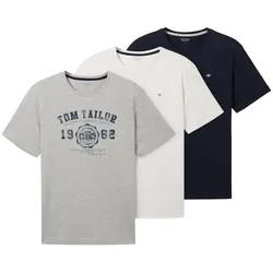TOM TAILOR Herren T-Shirts im Dreierpack, grau, Logo Print, Gr. XXL