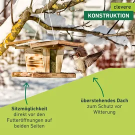 WINDHAGER Vogelfuttersilo Chalet, Massivholz, 2,75 l, 31,5 x 24,5 x 19,5 cm, Futterstation robust
