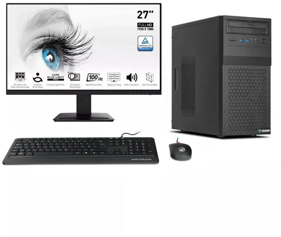 ANKERMANN-PC Business Office Work Komplett Set PC-Komplettsystem (Intel Core i5 12400F, GeForce GT 730, 16 GB RAM, 1000 GB SSD) schwarz