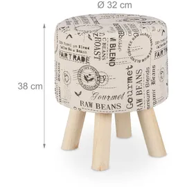 Relaxdays Sitzhocker Leinen 32 x 34 x 32 cm Creme/Mehrfarbig