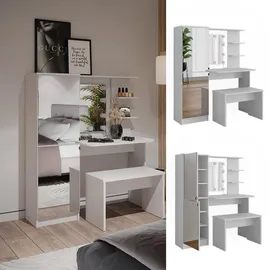Vicco Schminktisch Jasmin Weiß 123 cm mit LED-Beleuchtung und Bank