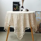 BMIDRUT Tischdecken Rechteck Häkelspitze Beige Vintage Baumwolle Tischdecke Hochzeit Home Party Dekoration 140 * 160cm