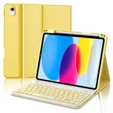 IVEOPPE Tastatur für iPad 10. Generation, Hülle mit Tastatur für iPad 10 10.9" 2022, Bluetooth 7-Farbige Beleuchtung Magnetisch Abnehmbare QWERTZ Tastatur Hülle für iPad 10 Generation 10,9 Zoll, Gelb