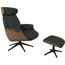 flexlux Relaxsessel FLEXLUX "Volden Fernsehsessel, verstellbarer Rücken- & Kopfstütze, drehbar", grau (dervit grau), B:83cm H:112cm T:125cm, 100% Polyester, Sessel, Relaxsessel, Rücken- und Kopfteilverstellung, Drehbar, Fuß Schwarz Armlehne Walnuss