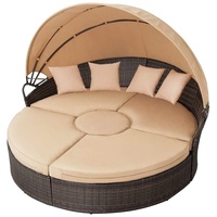 Sonneninsel 180CM Gartenmuschel Polyrattan Sonnenliege Rattan Lounge Tisch