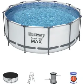 BESTWAY Steel Pro Max Frame Pool Set 366 x 122 cm lichtgrau inkl. Filterpumpe