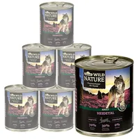 Dehner Wild Nature Hundefutter Heidetal, Nassfutter getreidefrei / zuckerfrei, für ausgewachsene Hunde, Lamm, 6 x 800 g Dose (4.8 kg)