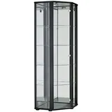 K-Möbel Eckvitrine in Schwarz (176x56,5x56,5 cm) mit 4 Glasböden, Schloss, Spiegel & LED - Modellauto Vitrine Schwarz - Vitrinenschrank Schwarz