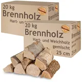 Brennholz Gemischt Kaminholz 5-500 kg Buche Eiche Birke Kiefer Fichte Holz Für Ofen und Kamin Kaminofen Feuerschale Grill Feuerholz 25 cm Wood Kammergetrocknet Flameup, Menge:40 kg