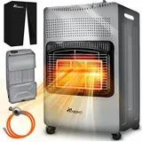 TRESKO 4200 Watt Gasheizer grau inkl. Gasdruckregler Gasschlauch + Abdeckung Gasofen Gasheizofen Keramik mit 3 Stufen Infrarot Gasheizgerät ...