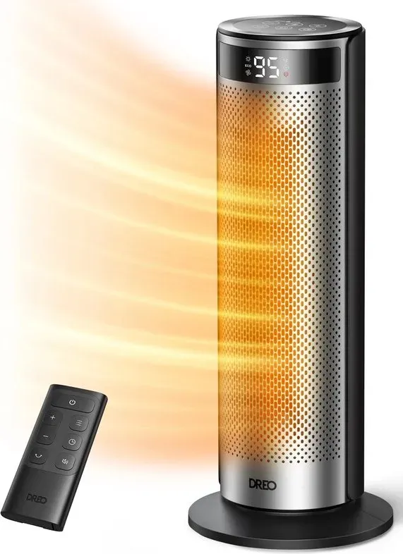 DREO energieeffizienter Heizlüfter – 2000 W, PTC-Keramik, 12-Stunden-Timer, 70° Oszillationsfunktion, Fernbedienung, 34 dB leise, 8-stufige Sicherheitsfunktion, Solaris 628