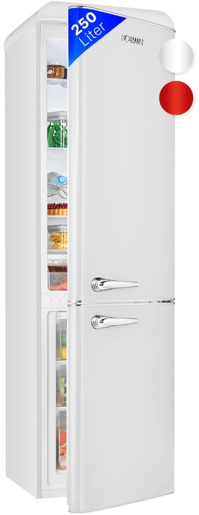 Bomann® Retro Kühl-Gefrier-Kombination mit 250 L Nutzinhalt – davon Kühlen: 186 L, Gefrieren: 64 L, Kühlschrank mit LED-Beleuchtung, Fridge m...