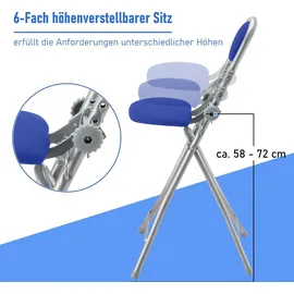 Ribelli Bügelstehhilfe Stehhilfe Stehstuhl 6-Fach höhenverstellbar klappbar Bügelstuhl Stehsitz ergonomisches Sitzen - Stehsitz zum Bügeln mit Rückenlehne (blau)