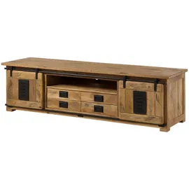 Massivmoebel24 Railway TV-Board 200x55x50 cm Natur Lackiert Holz