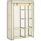 Homcom Kleiderschrank Stoffschrank mit 2 Kleiderstangen, 6 Fächern, Creme