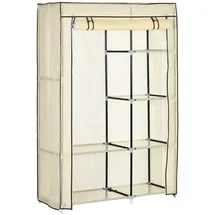 Homcom Kleiderschrank Stoffschrank mit 2 Kleiderstangen, 6 Fächern, Creme