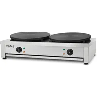 Vertes Crepes Maker Doppelt Crepesmaker Elektrisch aus Edelstahl mit 2x 40cm Platte 2x 3000W, Temperatur Stufenlos Regulierbar von 50-300°C,