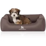 Knuffelwuff Orthopädisches Hundebett Leon aus Velours mit Handwebcharakter braun/ M-L 85 x 63cm